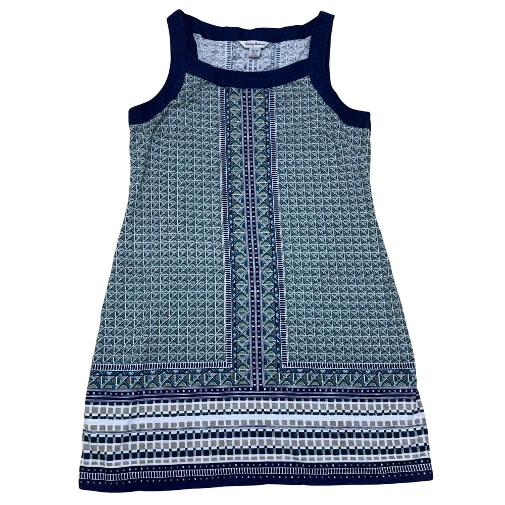Tommy Bahama Womens Blue Geometric Tile Print Sleeveless Shift Dress Size M